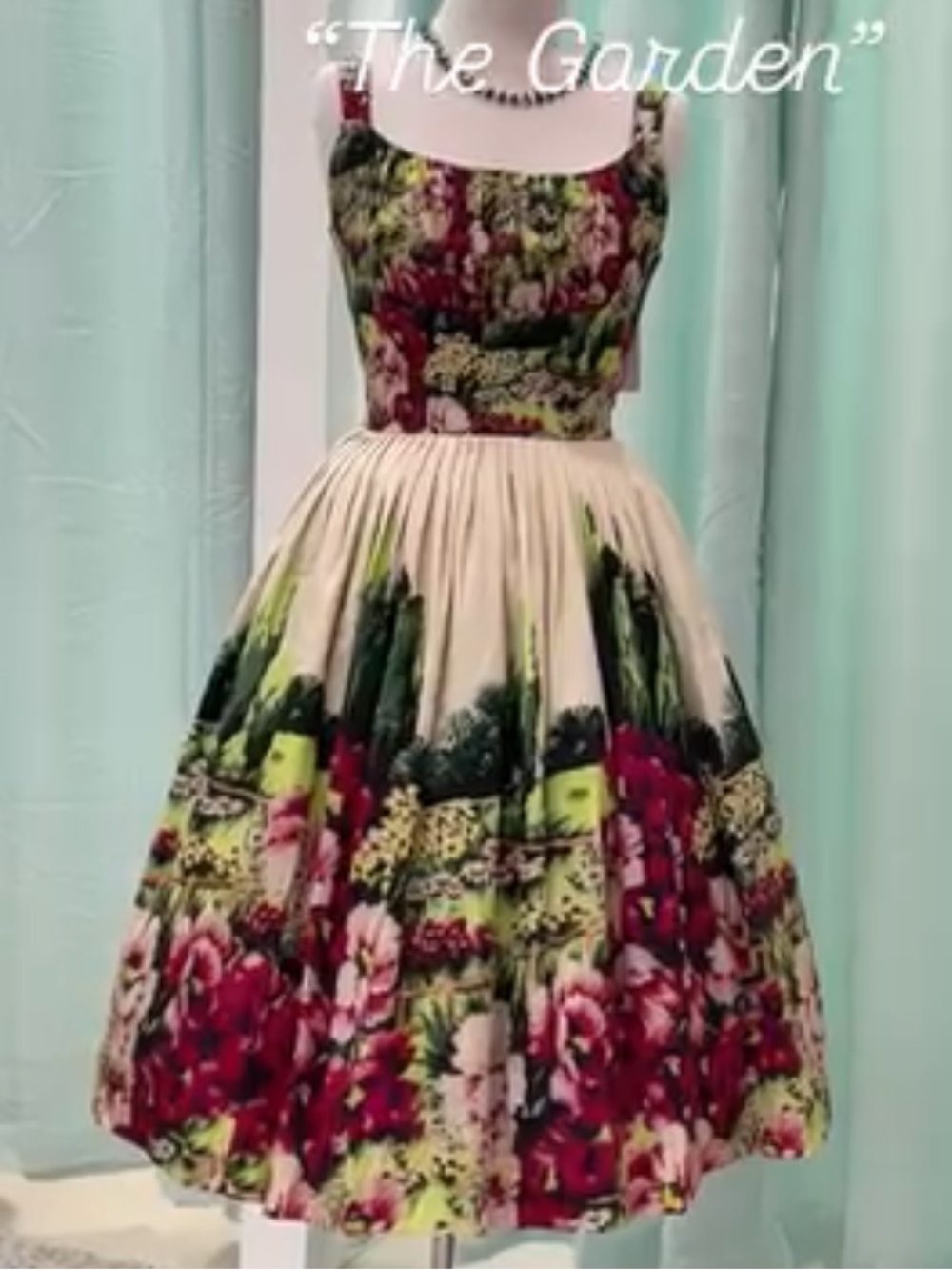 Retrospec’d Norma Jean garden floral scene dress